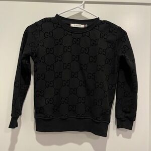 Gucci Kids Black GG Monogram Flocked Cotton Sweatshirt Size 128 8Y